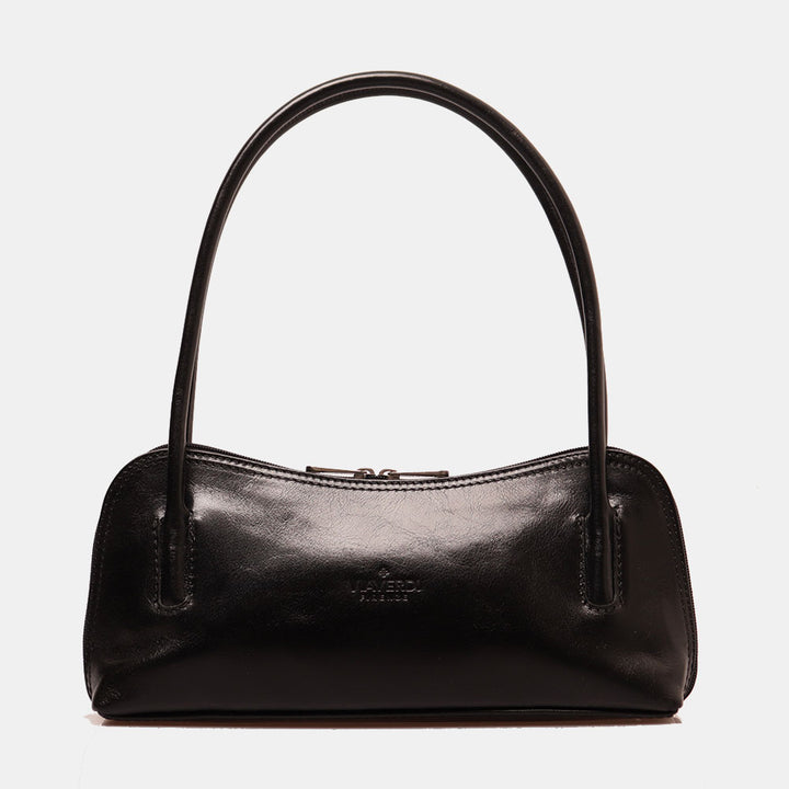 VIAVERDI Umhängetasche aus schwarzem Leder, Made in Italy, Linie Florence