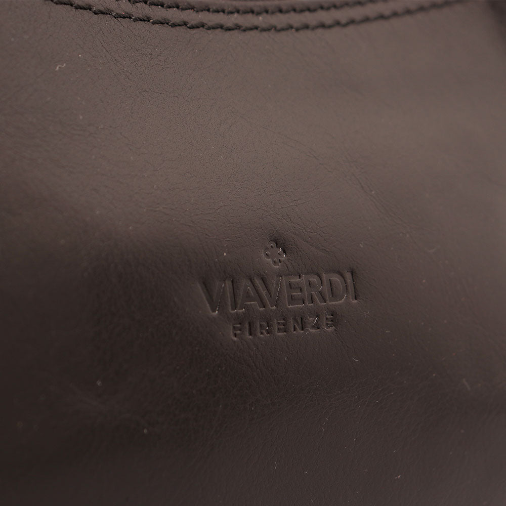 VIAVERDI Umhängetasche aus schwarzem Leder, Made in Italy, Linie Florence