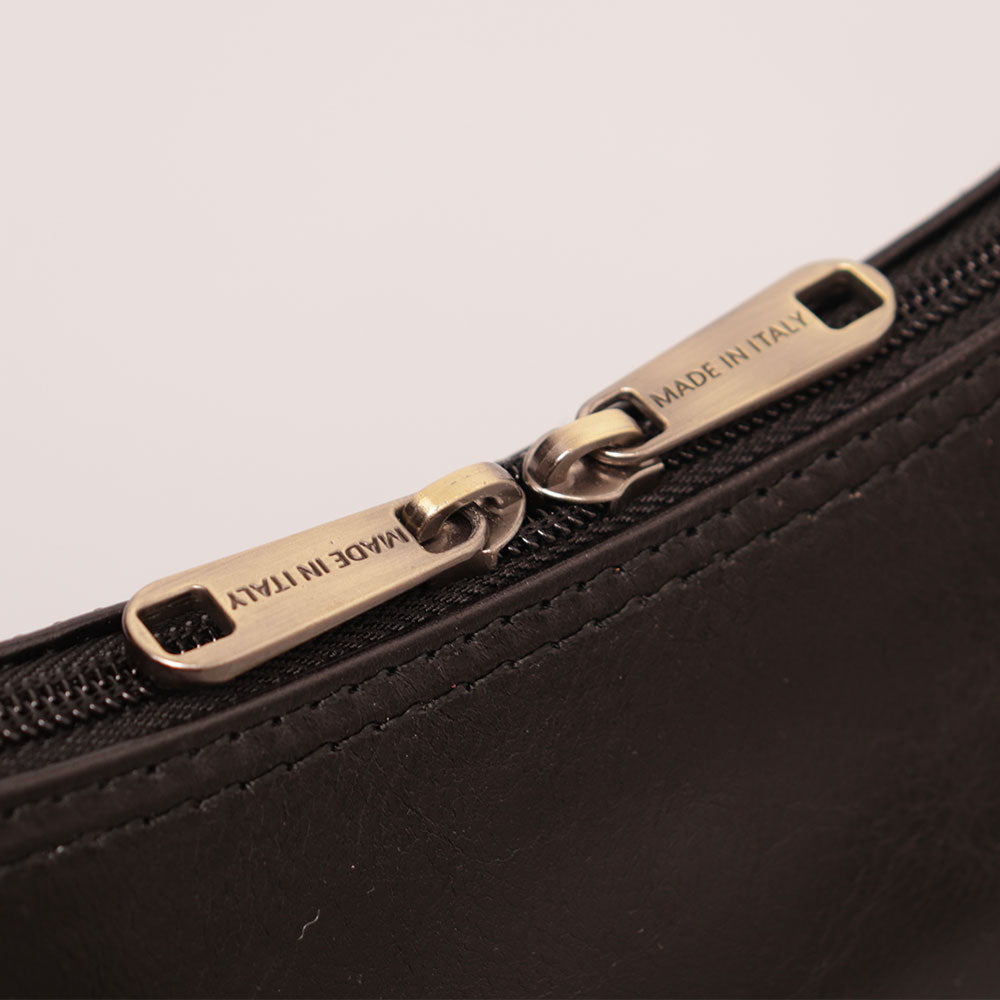 VIAVERDI Umhängetasche aus schwarzem Leder, Made in Italy, Linie Florence
