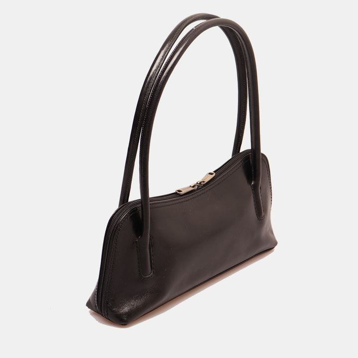 VIAVERDI Umhängetasche aus schwarzem Leder, Made in Italy, Linie Florence