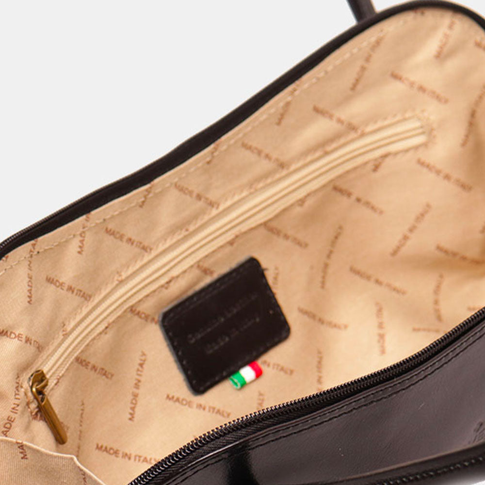 VIAVERDI Umhängetasche aus schwarzem Leder, Made in Italy, Linie Florence