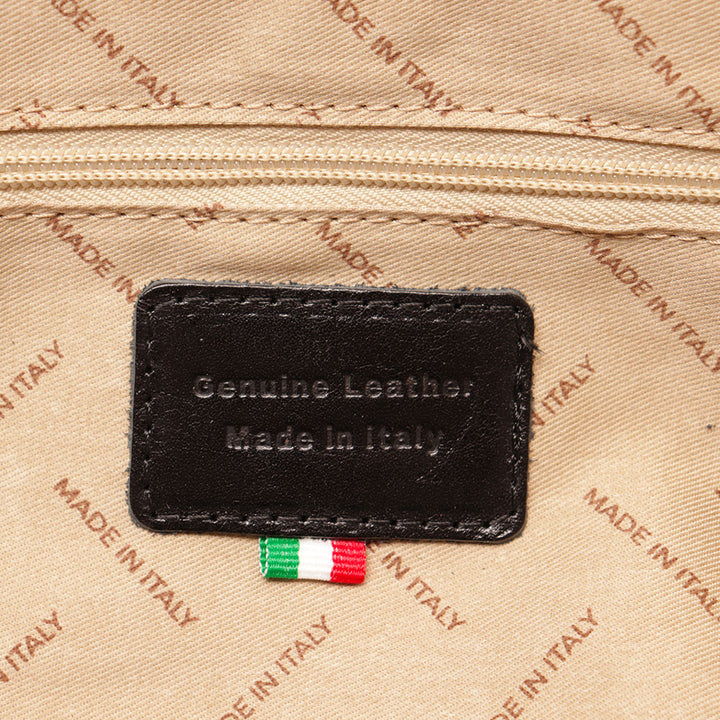 VIAVERDI Umhängetasche aus schwarzem Leder, Made in Italy, Linie Florence
