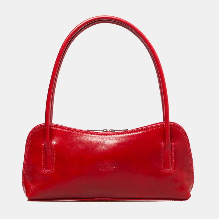 VIAVERDI Shoulder Bag in Red Leather, Made in Italy, Firenze line.
