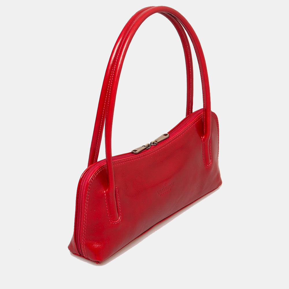 VIAVERDI Shoulder Bag in Red Leather, Made in Italy, Firenze line.