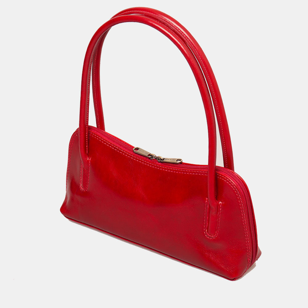 VIAVERDI Shoulder Bag in Red Leather, Made in Italy, Firenze line.