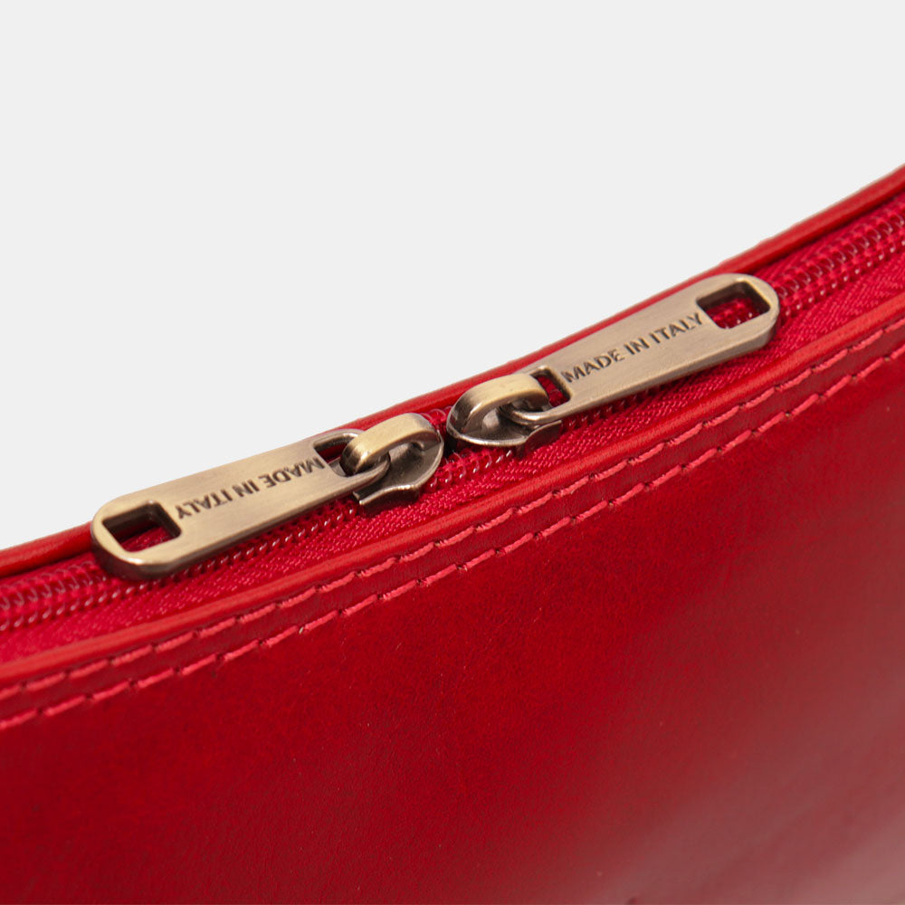 VIAVERDI Shoulder Bag in Red Leather, Made in Italy, Firenze line.