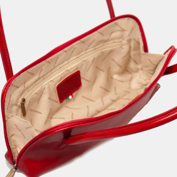 VIAVERDI Shoulder Bag in Red Leather, Made in Italy, Firenze line.