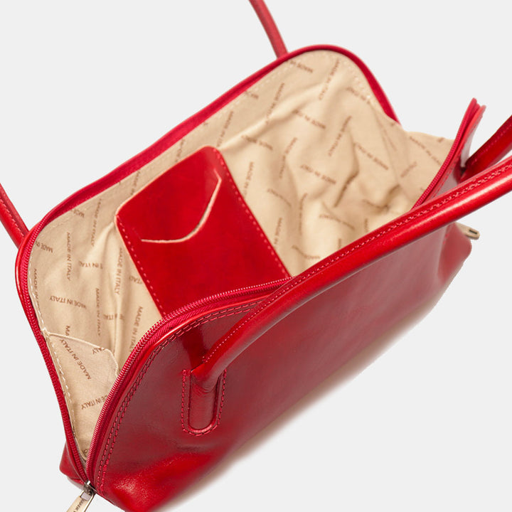 VIAVERDI Shoulder Bag in Red Leather, Made in Italy, Firenze line.