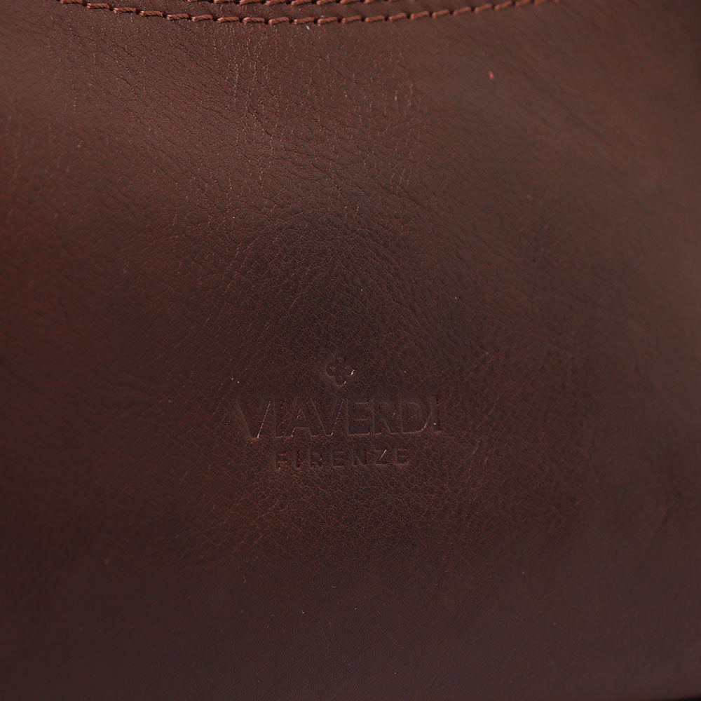 Borsa a Spalla VIAVERDI in Pelle Marrone Testa di Moro Made in Italy linea Firenze