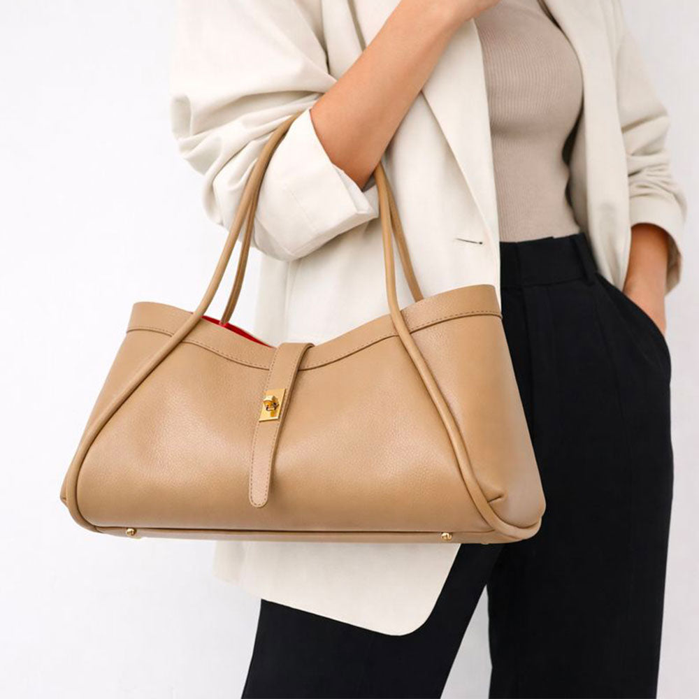 Borsa Donna a Spalla VIAVERDI in Pelle Taupe Made in Italy linea Cortona