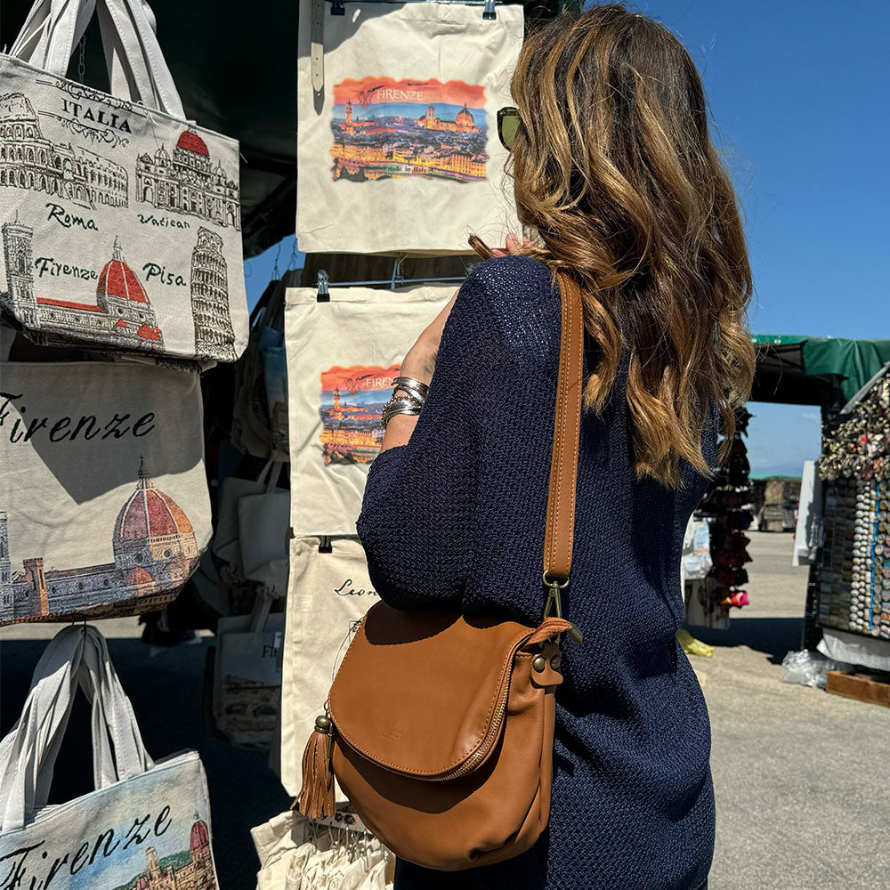 Borsa a Tracolla in Pelle color Cuoio VIAVERDI Made in Italy