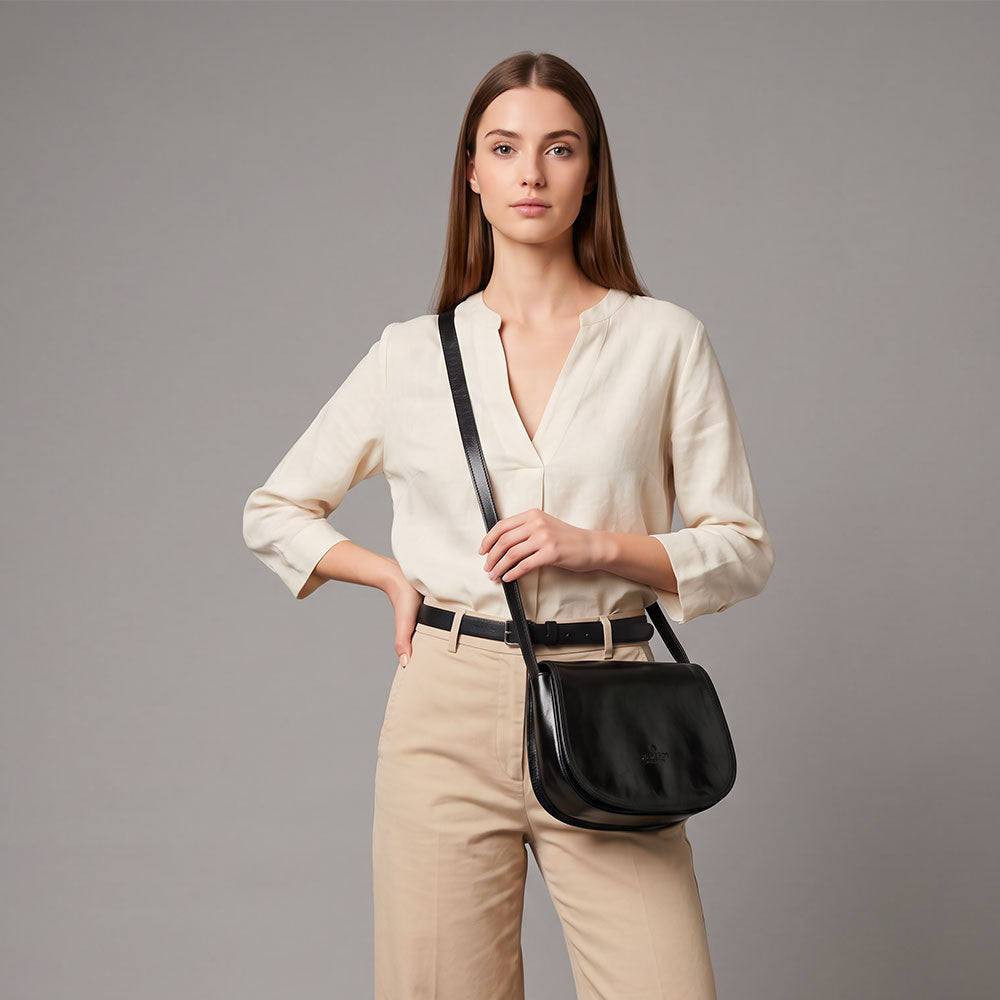 Borsa a Tracolla VIAVERDI in Pelle Nera Made in Italy linea Firenze