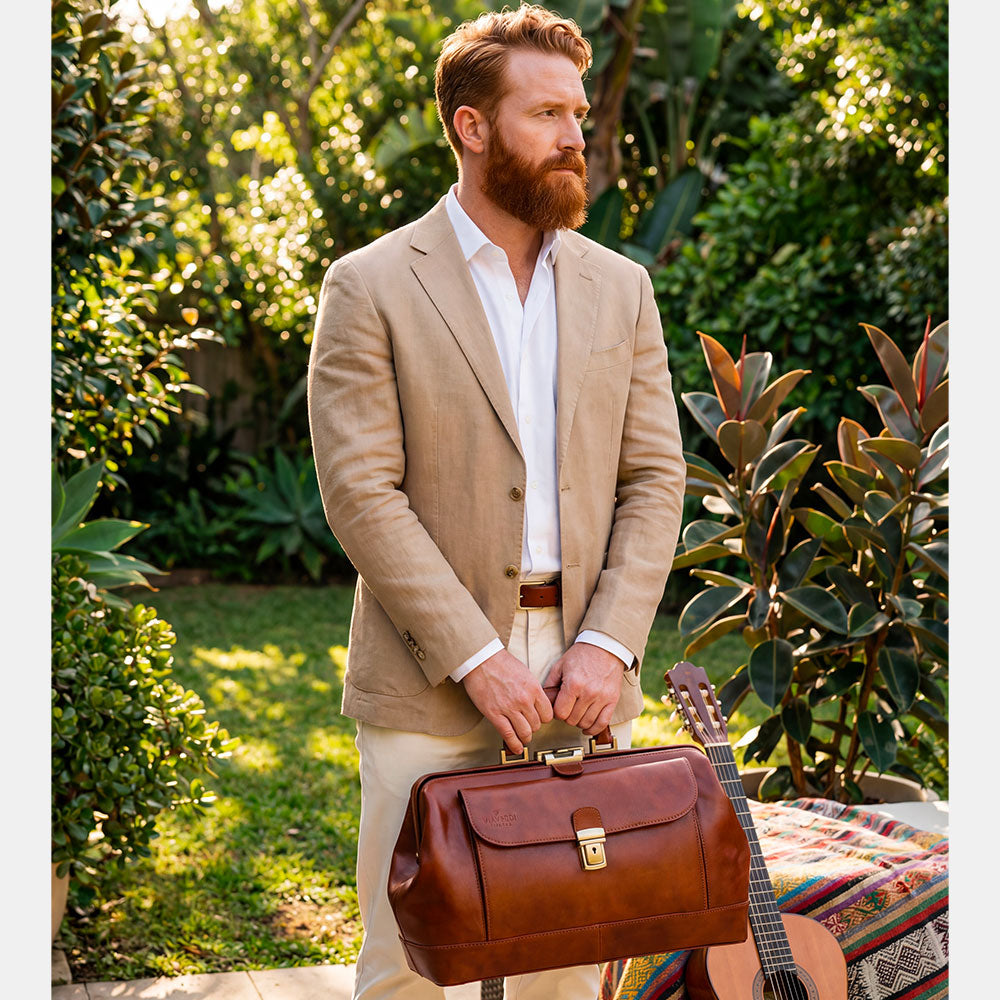 Borsa Medico Classica in Pelle color Cuoio VIAVERDI Made in Italy linea Firenze