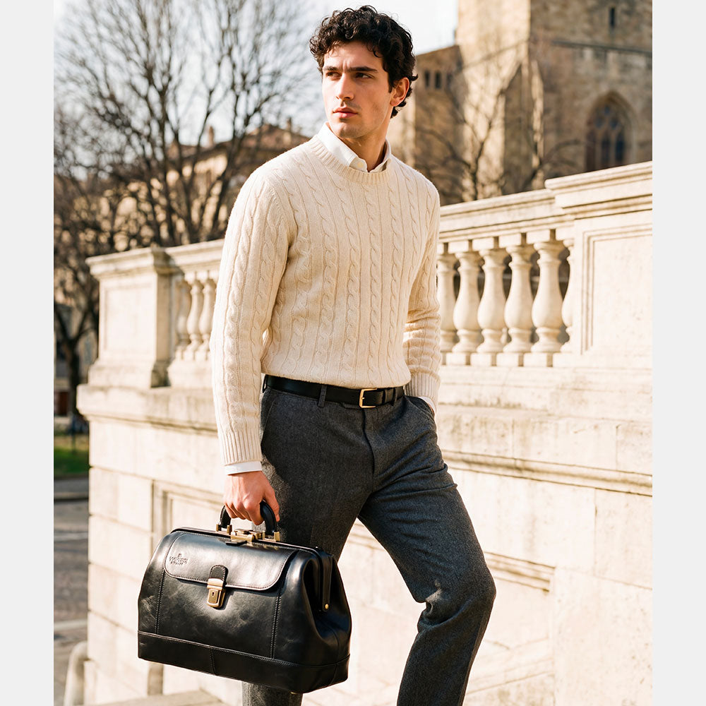 Borsa Medico Classica in Pelle Nera VIAVERDI Made in Italy linea Firenze