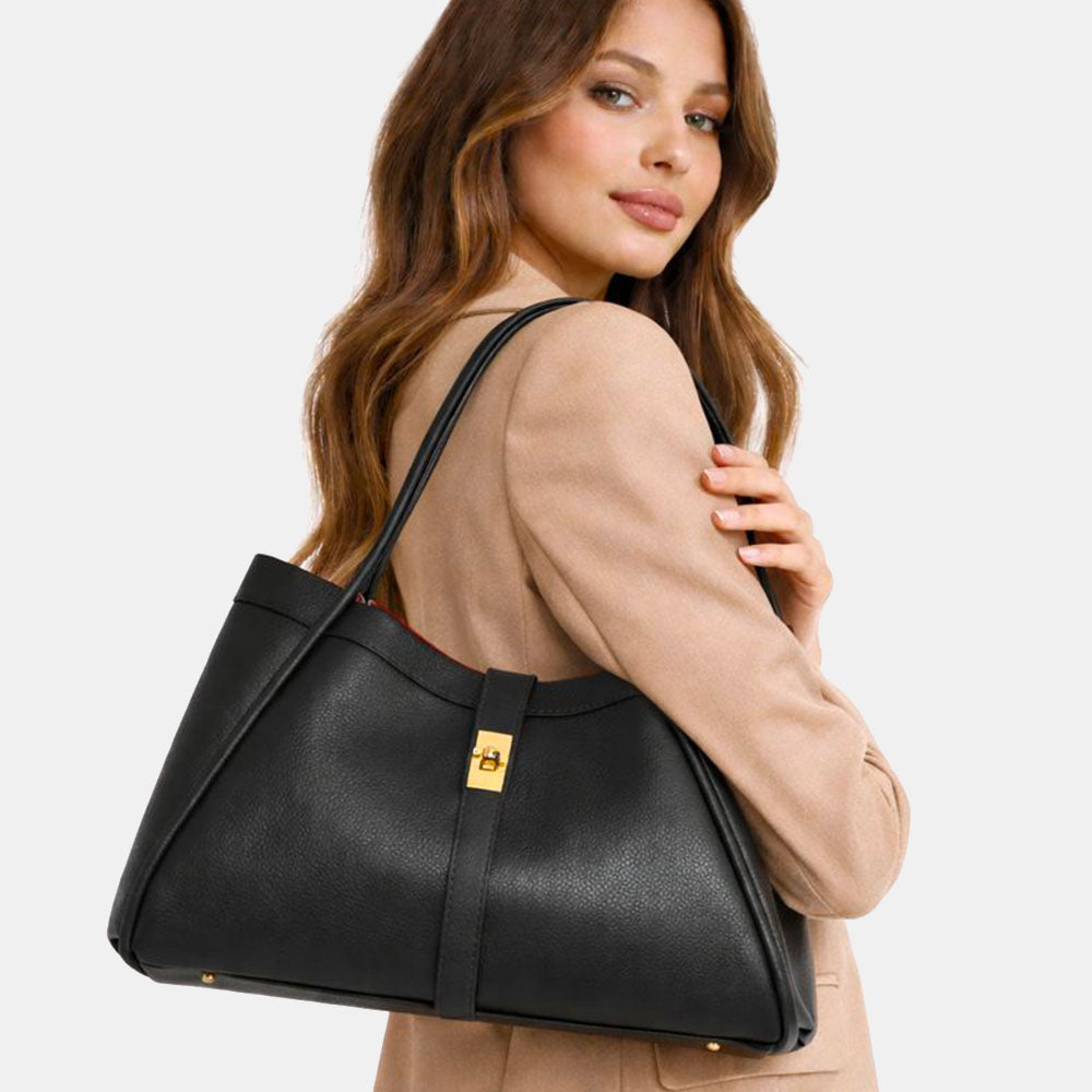 VIAVERDI Women's Shoulder Bag in Black Leather Made in Italy, Cortona Line