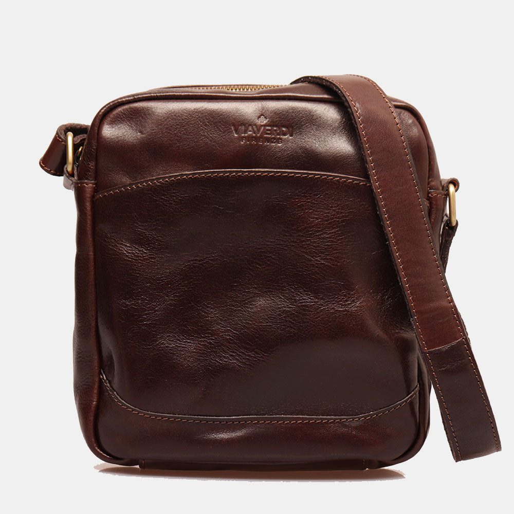 Borsello Uomo in Pelle Marrone VIAVERDI Made in Italy Linea Firenze �  ViaVerdi Firenze