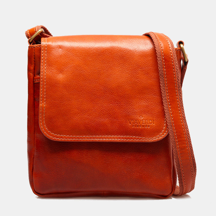 Herren Ledertasche in Hellbraun mit Klappe VIAVERDI Made in Italy Florence Line