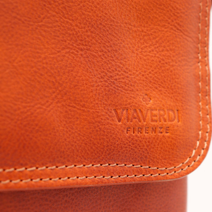 Herren Ledertasche in Hellbraun mit Klappe VIAVERDI Made in Italy Florence Line
