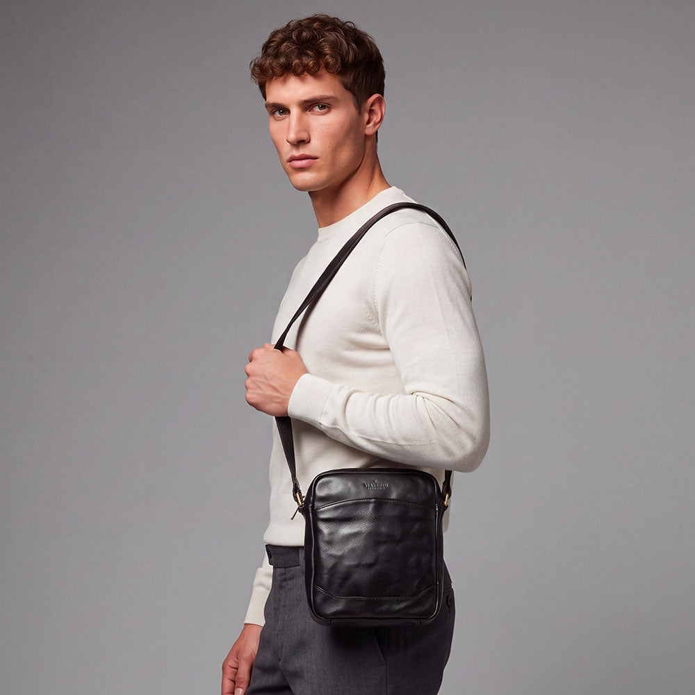 Schwarze Herrentasche aus Leder VIAVERDI Made in Italy Florence Line