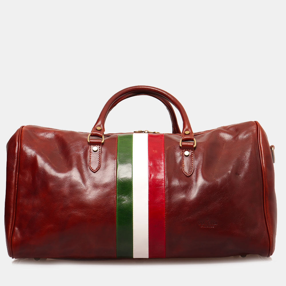 Borsone da Viaggio in Pelle Marrone VIAVERDI Made in Italy Linea Firenze