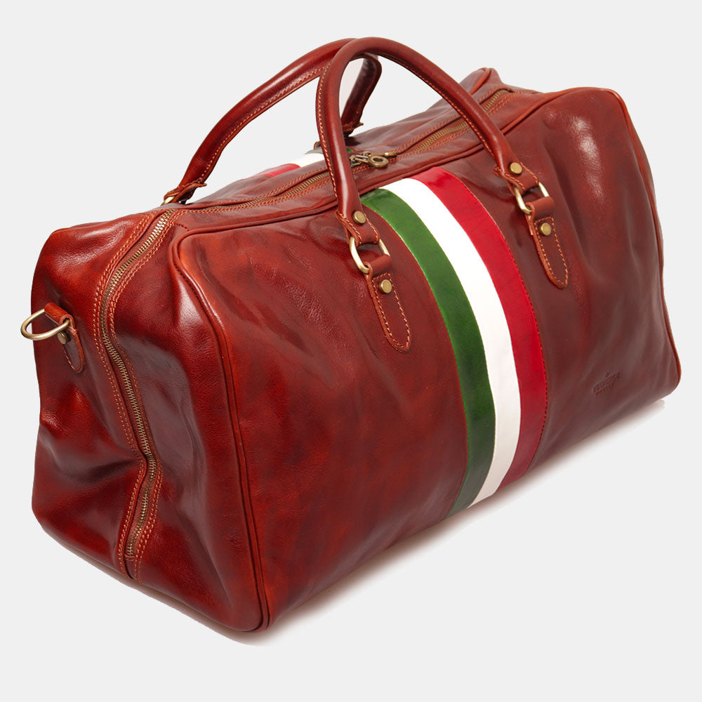 Reisetasche aus braunem Leder VIAVERDI, hergestellt in Italien, Linie Florence
