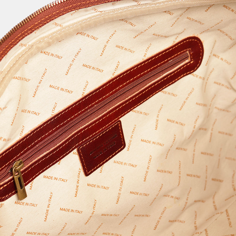Borsone da Viaggio in Pelle Marrone VIAVERDI Made in Italy Linea Firenze