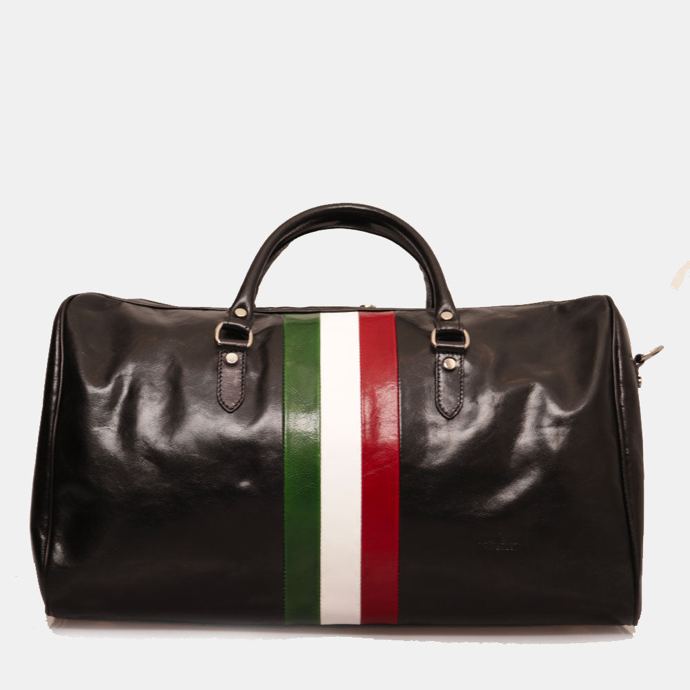 Borsone da Viaggio in Pelle Nero VIAVERDI Made in Italy Linea Firenze