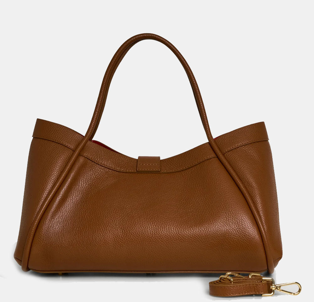 VIAVERDI Women's Shoulder Bag in Tan Leather Made in Italy, Cortona Line
