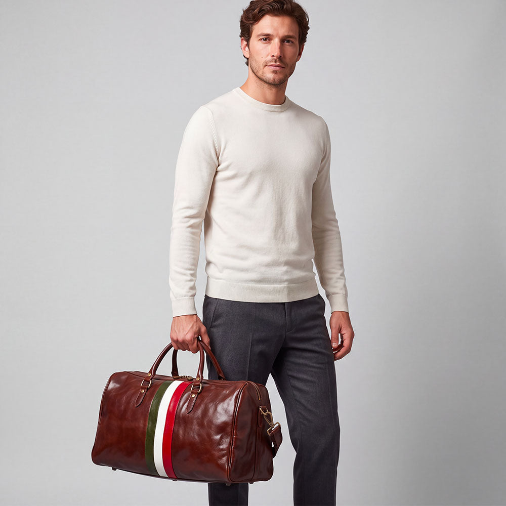 VIAVERDI Reisetasche aus dunkelbraunem Leder, hergestellt in Italien, Linie Florence