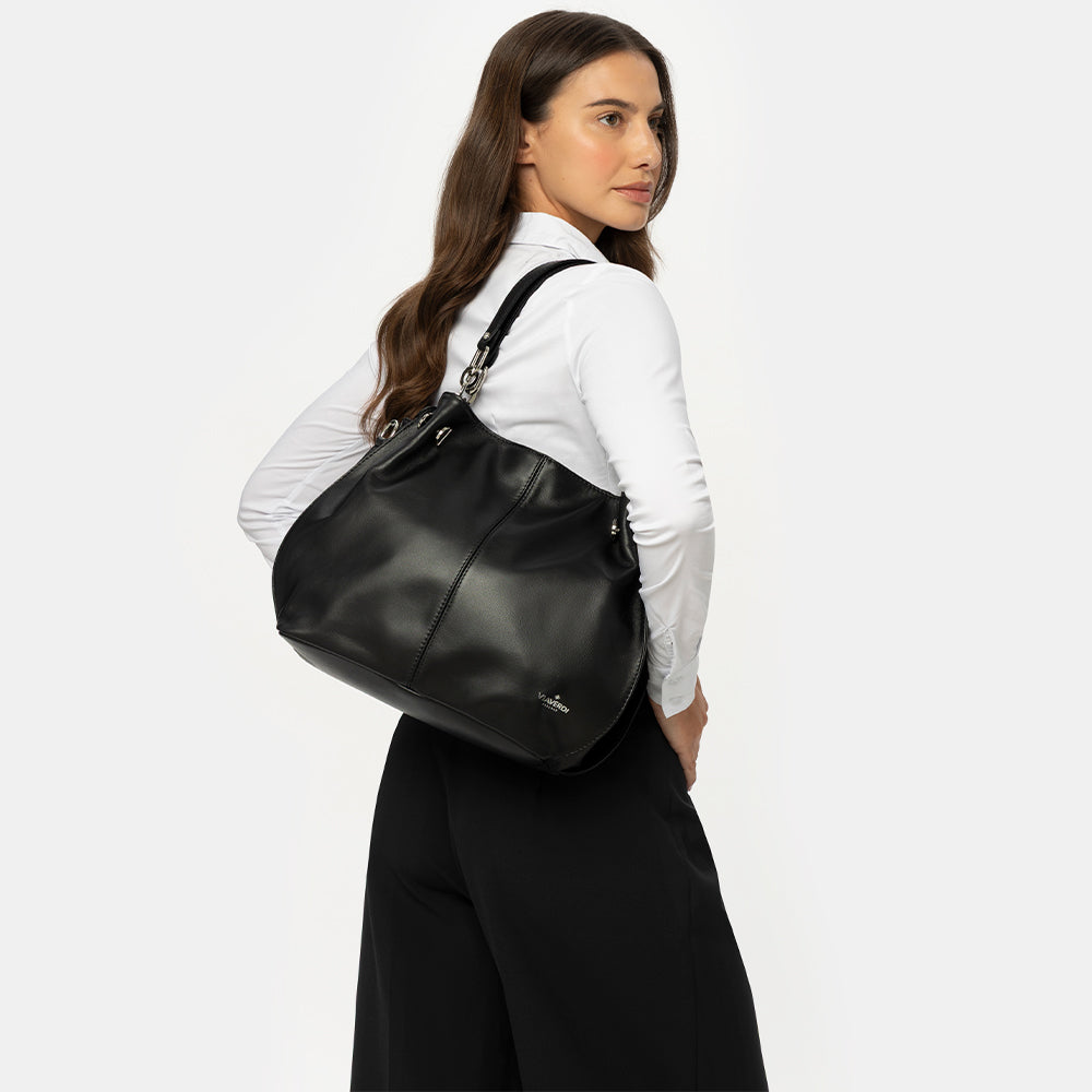 Bolso de Hobo de Piel Negra VIAVERDI Made in Italy