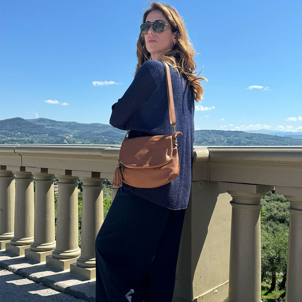 Borsa a Tracolla in Pelle color Cuoio VIAVERDI Made in Italy