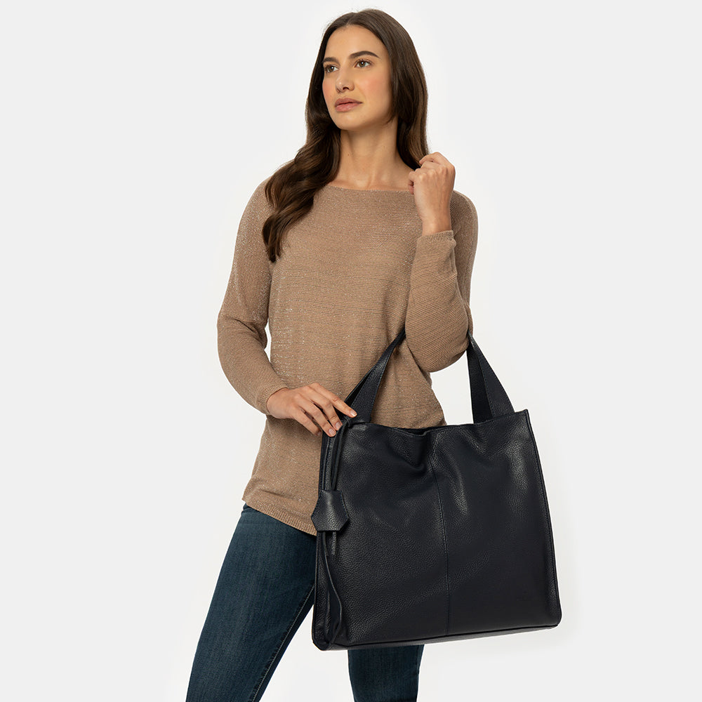 Borsa Tote in Pelle Blu VIAVERDI Made in Italy