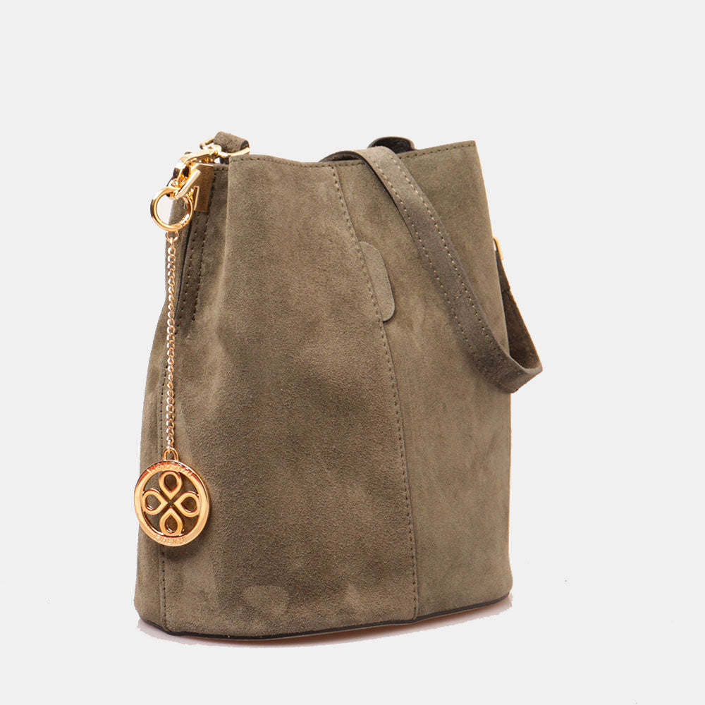 Borsa Secchiello con Tracolla VIAVERDI in Camoscio Verde Made in Italy linea Capalbio