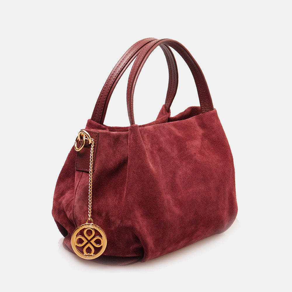 Borsa a Mano con Tracolla VIAVERDI in Camoscio Bordeaux Made in Italy linea Castiglione