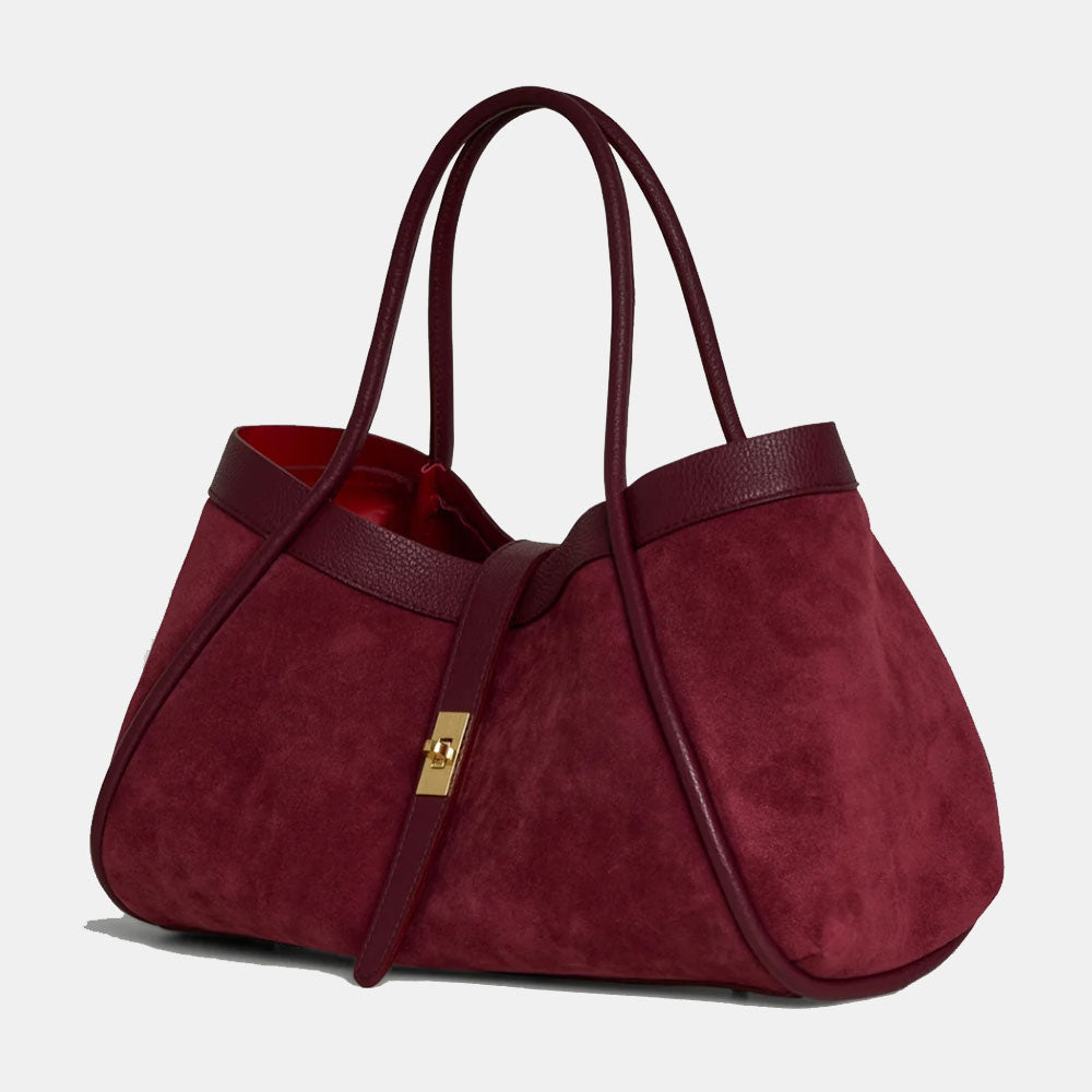 Borsa Donna a Spalla VIAVERDI in Camoscio e Pelle Bordeaux Made in Italy linea Cortona