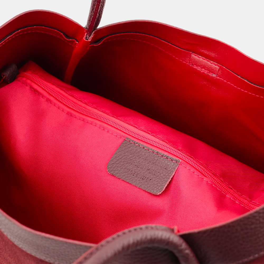 Borsa Donna a Spalla VIAVERDI in Camoscio e Pelle Bordeaux Made in Italy linea Cortona