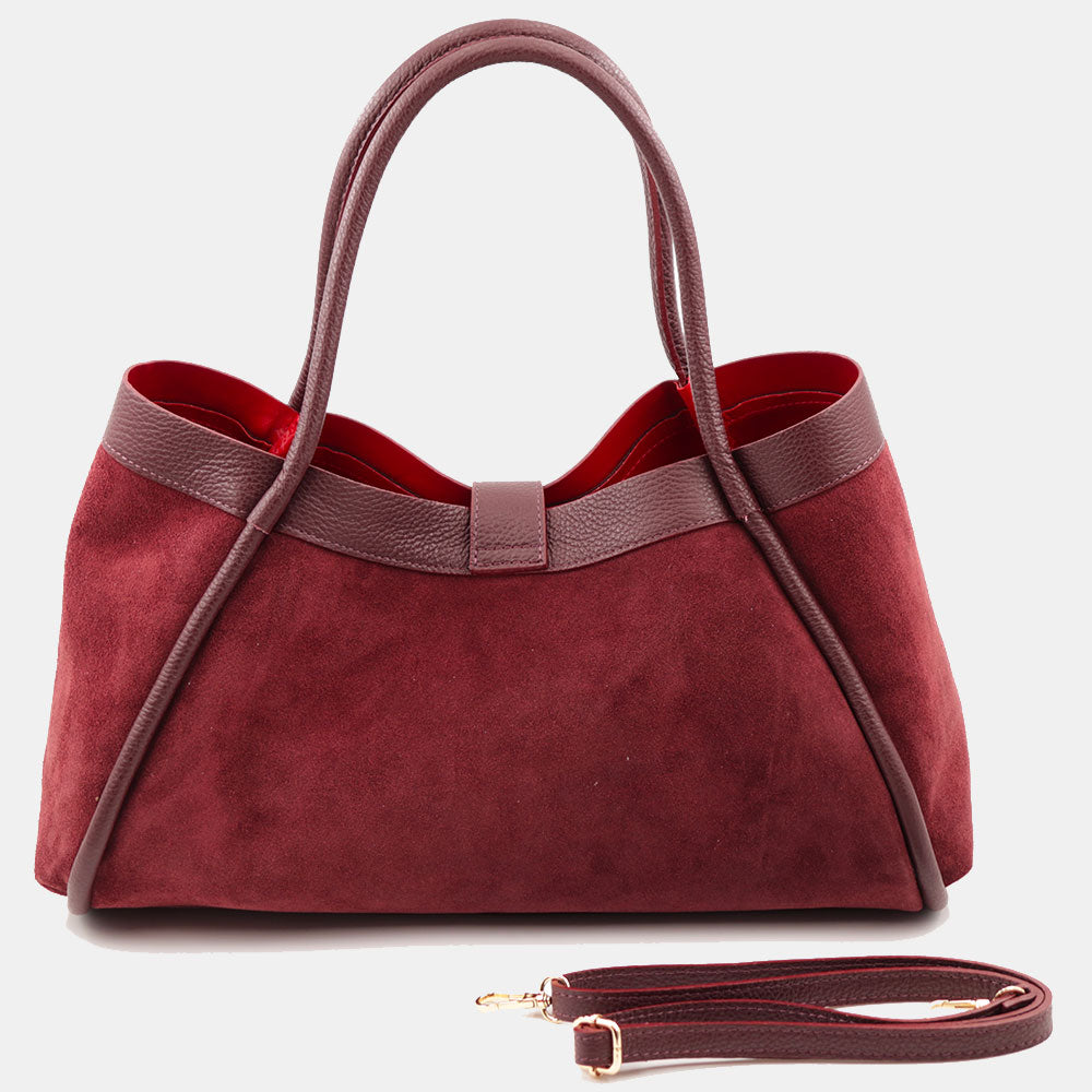 Borsa Donna a Spalla VIAVERDI in Camoscio e Pelle Bordeaux Made in Italy linea Cortona