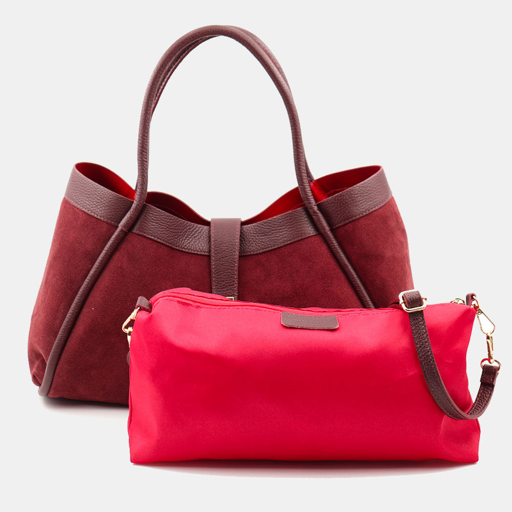 Borsa Donna a Spalla VIAVERDI in Camoscio e Pelle Bordeaux Made in Italy linea Cortona