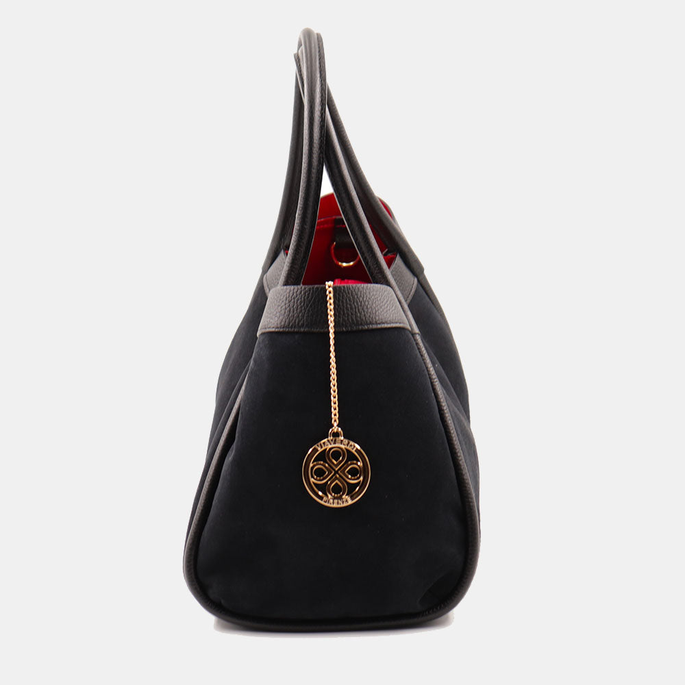 Borsa Donna a Spalla VIAVERDI in Camoscio e Pelle Nera Made in Italy linea Cortona