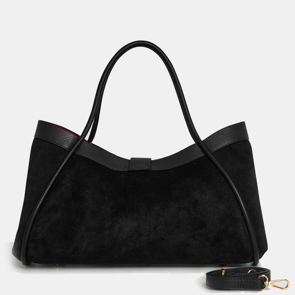 Borsa Donna a Spalla VIAVERDI in Camoscio e Pelle Nera Made in Italy linea Cortona