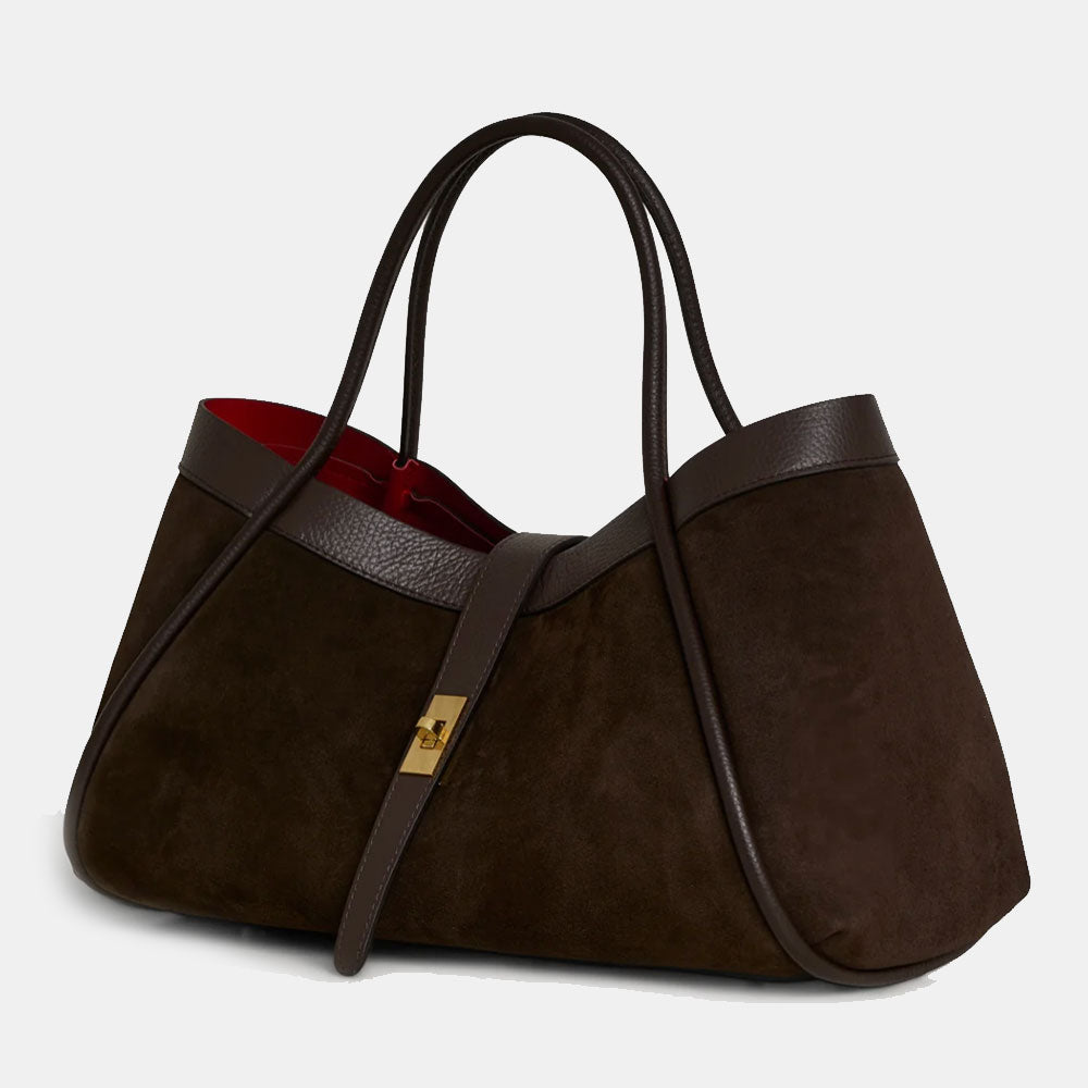 VIAVERDI Women's Shoulder Bag in Dark Brown Suede and Leather, Made in Italy, Cortona Line