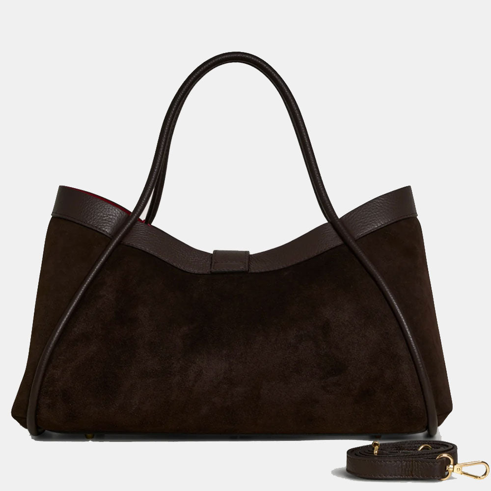 VIAVERDI Women's Shoulder Bag in Dark Brown Suede and Leather, Made in Italy, Cortona Line