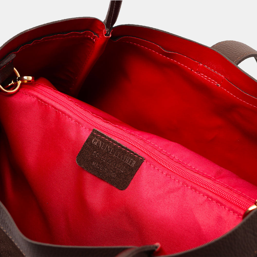 VIAVERDI Women's Shoulder Bag in Dark Brown Suede and Leather, Made in Italy, Cortona Line