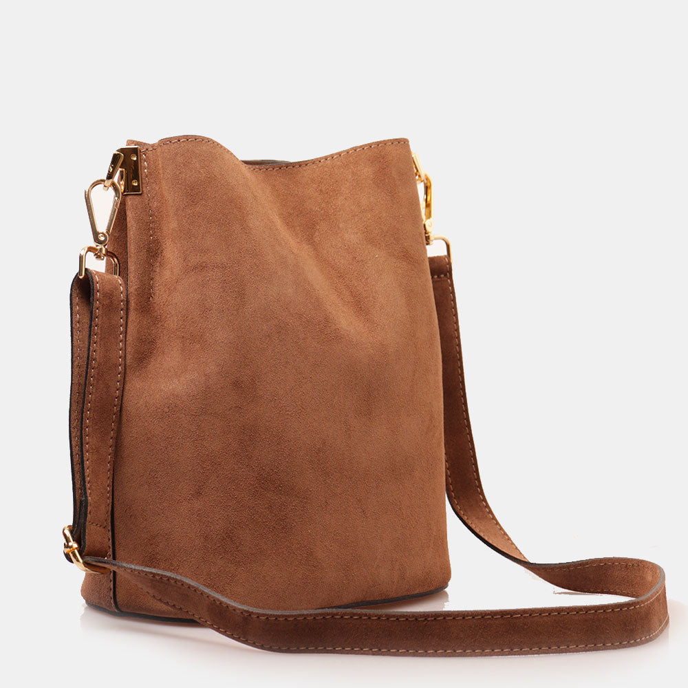 Borsa Secchiello con Tracolla VIAVERDI in Camoscio Marrone Made in Italy linea Capalbio