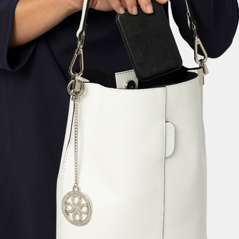 Borsa Secchiello con Tracolla VIAVERDI in Pelle Carta da Zucchero Made in Italy linea Capalbio