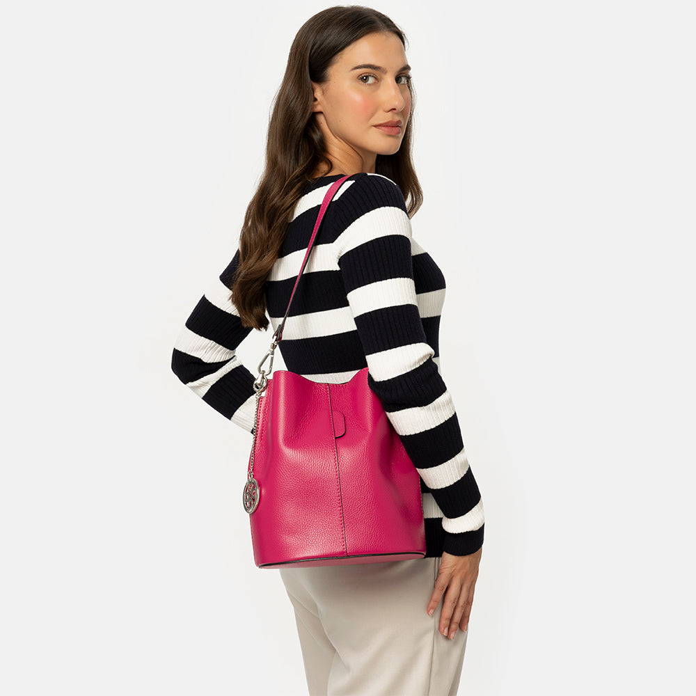 Borsa Secchiello con Tracolla VIAVERDI in Pelle Verde Made in Italy linea Capalbio