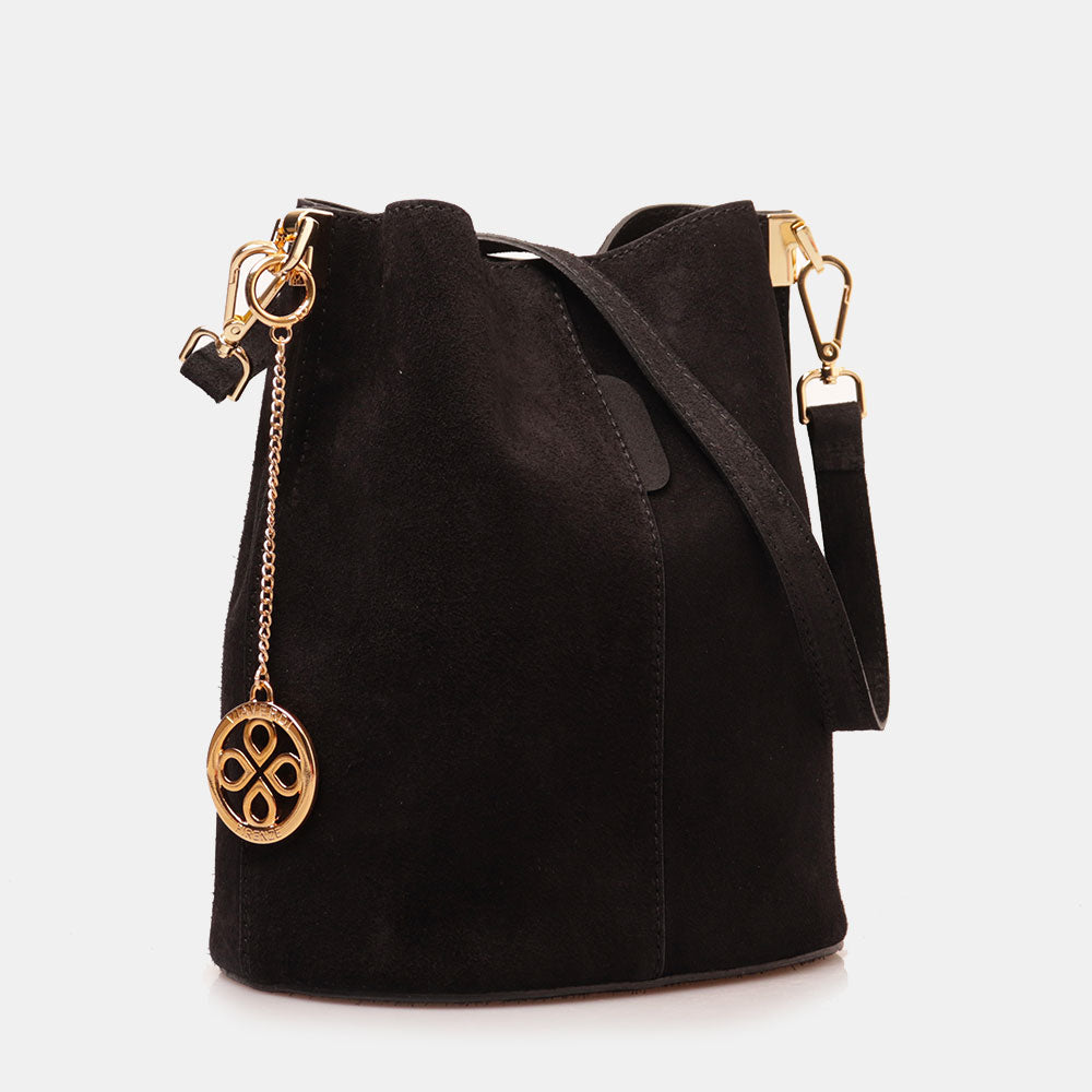 Borsa Secchiello con Tracolla VIAVERDI in Camoscio Nero Made in Italy linea Capalbio