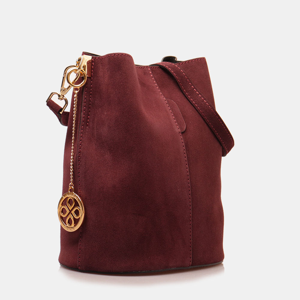 Borsa Secchiello con Tracolla VIAVERDI in Camoscio Bordeaux Made in Italy linea Capalbio