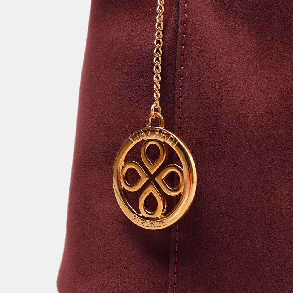 Borsa Secchiello con Tracolla VIAVERDI in Camoscio Bordeaux Made in Italy linea Capalbio