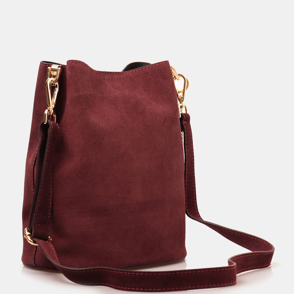 Borsa Secchiello con Tracolla VIAVERDI in Camoscio Bordeaux Made in Italy linea Capalbio